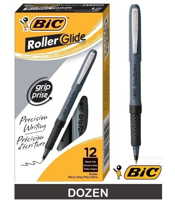 BIC® GRIP ROLLER-GLIDE™, ROLLER MICRO PEN, BLACK DOZEN