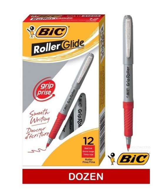 BIC® GRIP ROLLER-GLIDE™, ROLLER PEN, RED DOZEN