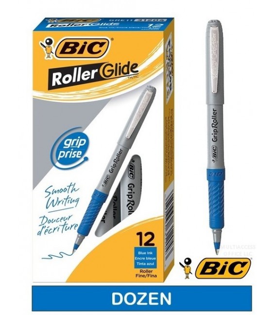 BIC® GRIP ROLLER-GLIDE™, ROLLER PEN, BLUE DOZEN