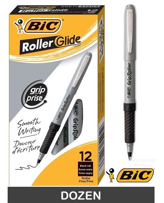 Caneta Esferográfica Bic Grip Roller Preta Metal Point Bic Bic Grip Roller Glide Roller Pen Black Dozen Multi Access Office