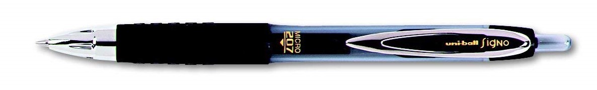 Uni-Ball Signo 207 Retractable Gel Pen, 0.5mm Micro Point, Black, Pack of 6