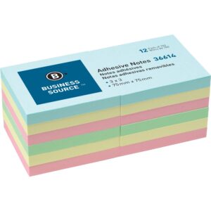 BUSINESS SOURCE® ADHESIVE NOTES PLAIN PASTEL 3" X 3"