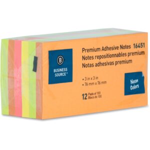 BUSINESS SOURCE® POP-UP ADHESIVE NOTES ASSORTED 3" X 3"