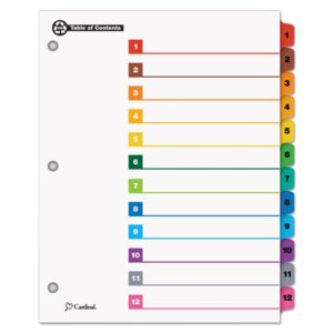 CARDINAL® ONESTEP® PRINTABLE TABLE OF CONTENTS INDEX, MULTICOLOR, 1/ST