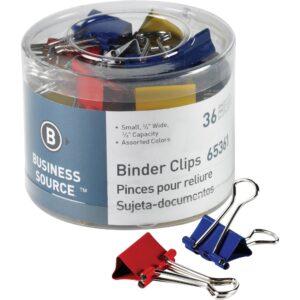 BUSINESS SOURCE® BINDER CLIPS COLORED SMALL 3/8", 40/PACK