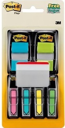 POST-IT® FLAG BONUS PACK W/FREE DURABLE TABS, 1" and 1/2", ASSORTED COLORS, 196 FLAGS/PACK