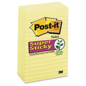 POST-IT® SUPER STICKY NOTES, 4" X 6", CANARY YELLOW, LINED 5 PADS/CABINET PACK