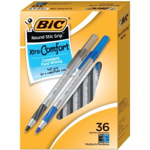 BIC ROUND STIC, GRIP XTRA-CONFORT BALL POIN, BLK/BLU, 36 PACK