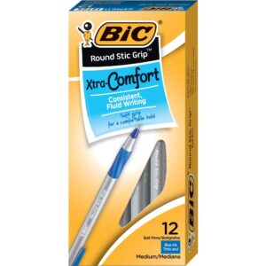BIC ROUND STIC, GRIP XTRA-CONFORT BALL POIN, BLUE, DOZEN