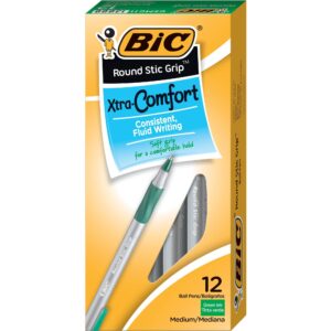 BIC ROUND STIC, GRIP XTRA-CONFORT BALL POIN, GREEN, DOZEN