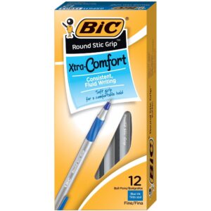BIC ROUND STIC, GRIP XTRA-CONFORT BALL POIN, BLUE, DOZEN