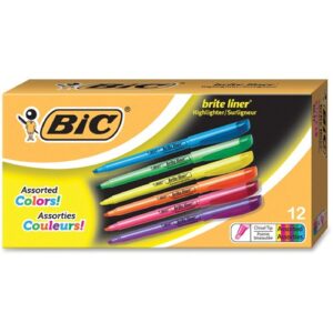 BIC® BRITE LINER® HIGHLIGHTERS, ASSORTED COLORS, BOX