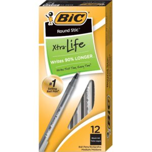BIC® ROUND STIC®, XTRA-LIFE BALL POINT PEN, BALCK DOZEN