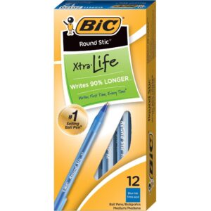 BIC® ROUND STIC®, XTRA-LIFE BALL POINT PEN, BLUE DOZEN